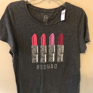 Aerie Real Soft Gray Lipstick Squad XL Tee - NWT